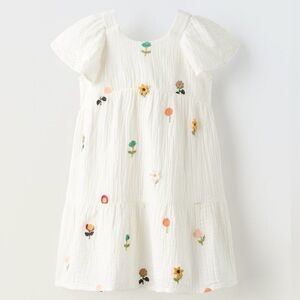 Zara Kids Floral Embroidered Textured Dress